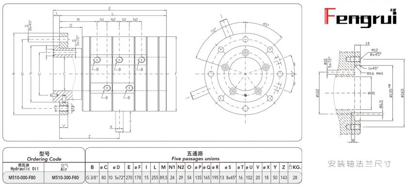 FRDTM510型五通路旋轉接頭圖紙規格型號尺寸